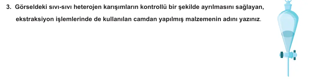 9. Sınıf Kimya 2023-2024 1. Dönem 2. Yazılı 3. Bölüm 3. Soru görseli