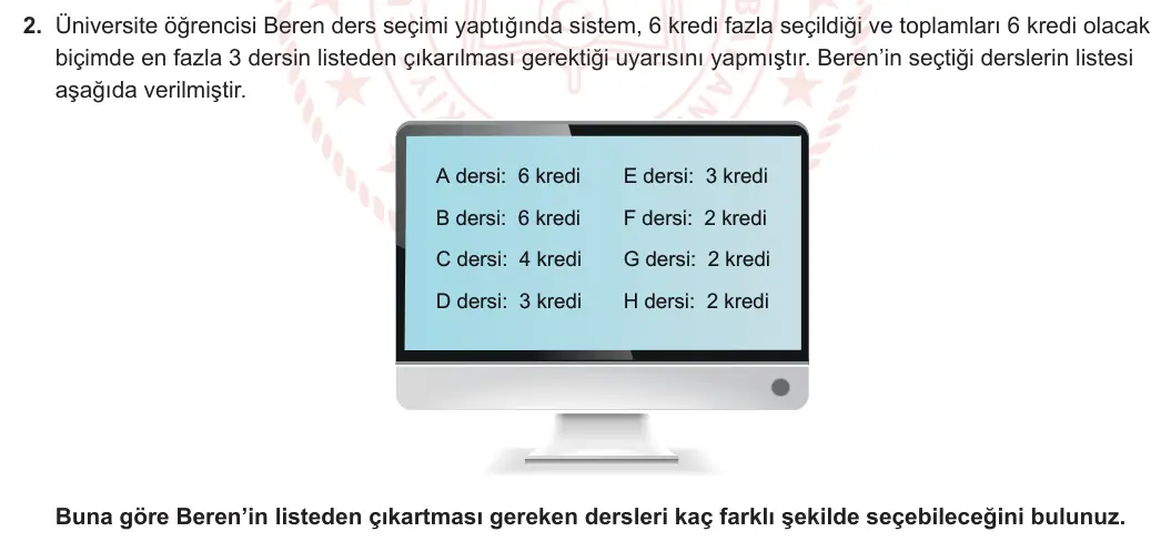 10. Sınıf Matematik 2023-2024 1. Dönem 2. Yazılı 4. Bölüm 2. Soru görseli