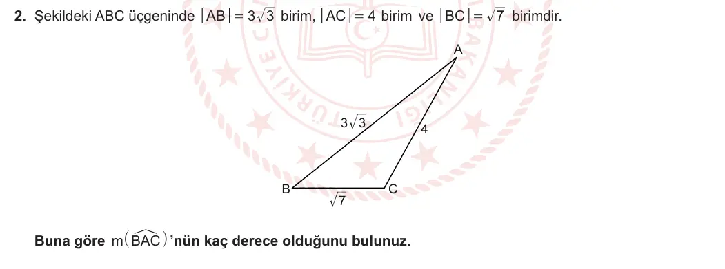 11. Sınıf Matematik 2023-2024 1. Dönem 2. Yazılı 1. Bölüm 2. Soru görseli