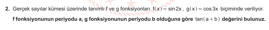 11. Sınıf Matematik 2023-2024 1. Dönem 2. Yazılı 3. Bölüm 2. Soru görseli (1/2)