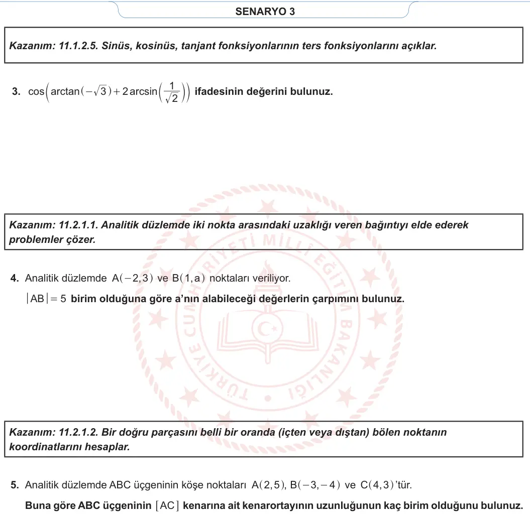 11. Sınıf Matematik 2023-2024 1. Dönem 2. Yazılı 3. Bölüm 2. Soru görseli (2/2)