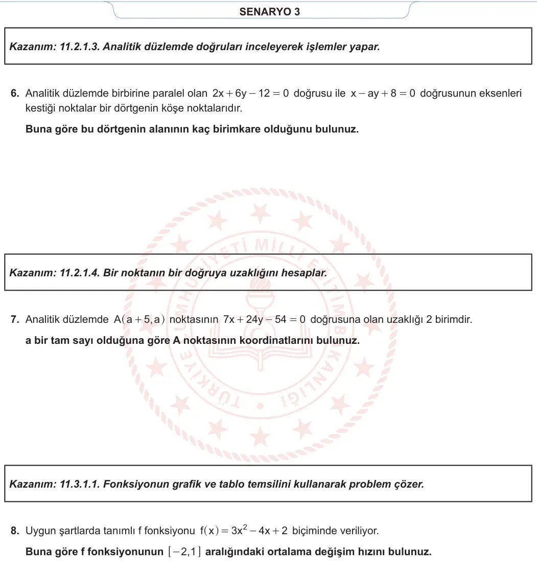11. Sınıf Matematik 2023-2024 1. Dönem 2. Yazılı 3. Bölüm 5. Soru görseli (2/2)