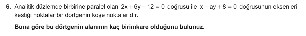 11. Sınıf Matematik 2023-2024 1. Dönem 2. Yazılı 3. Bölüm 6. Soru görseli