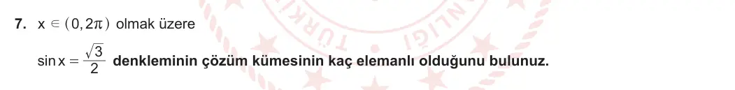 12. Sınıf Matematik 2023-2024 1. Dönem 2. Yazılı 1. Bölüm 7. Soru görseli (1/2)