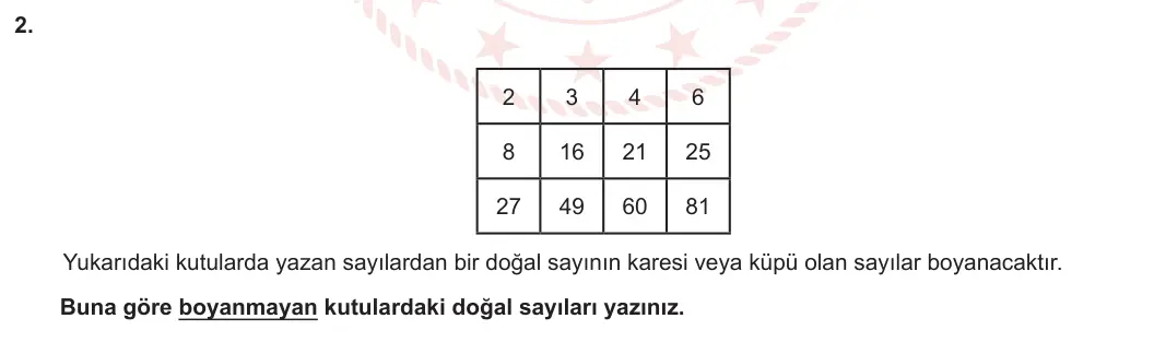 5. Sınıf Matematik 2023-2024 1. Dönem 2. Yazılı 1. Bölüm 2. Soru görseli