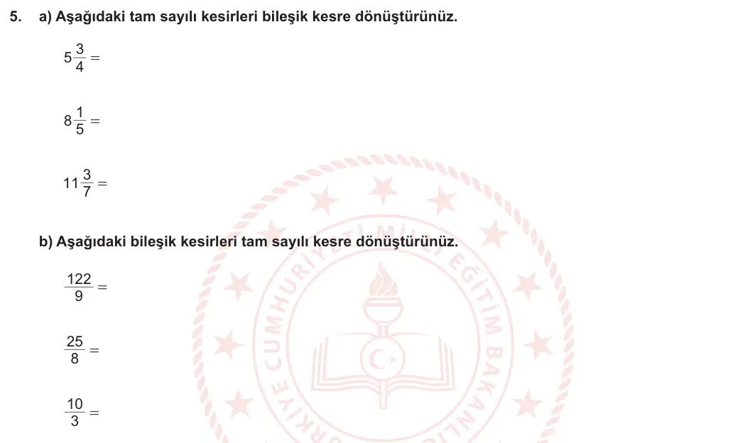5. Sınıf Matematik 2023-2024 1. Dönem 2. Yazılı 1. Bölüm 5. Soru görseli