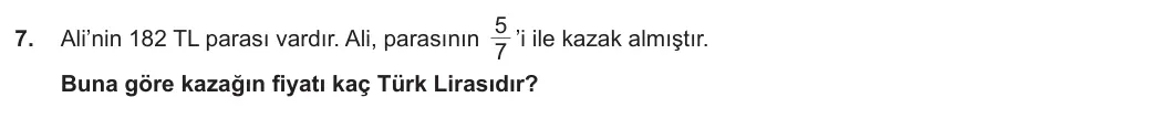 5. Sınıf Matematik 2023-2024 1. Dönem 2. Yazılı 1. Bölüm 7. Soru görseli