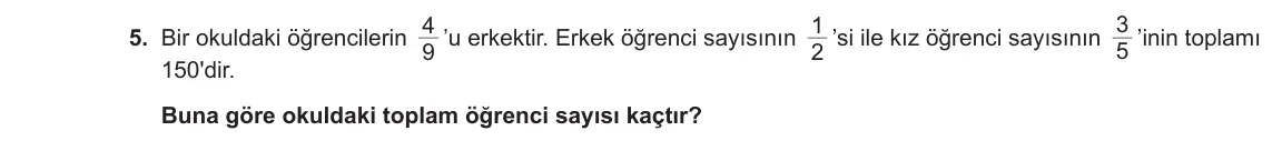 7. Sınıf Matematik 2023-2024 1. Dönem 2. Yazılı 1. Bölüm 5. Soru görseli