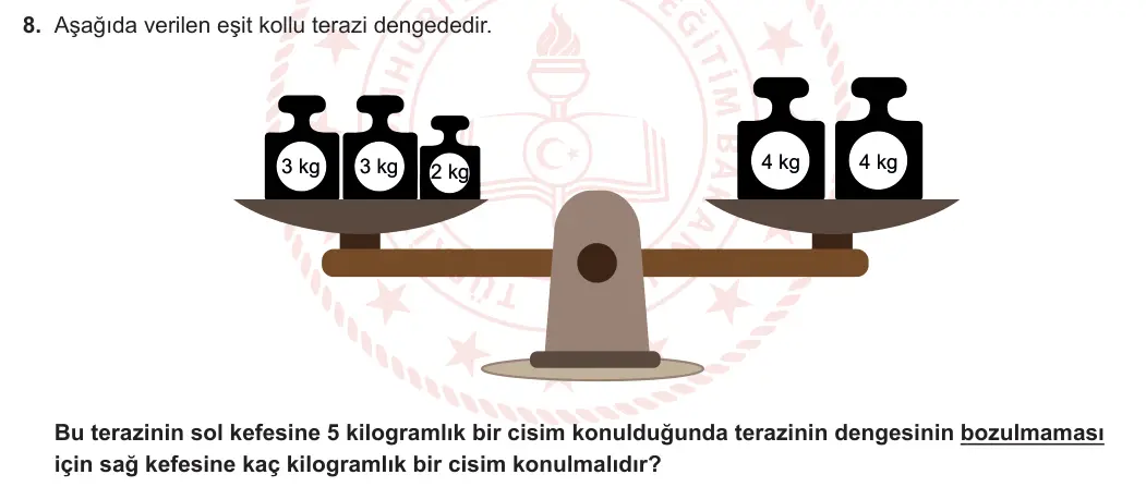 7. Sınıf Matematik 2023-2024 1. Dönem 2. Yazılı 1. Bölüm 8. Soru görseli