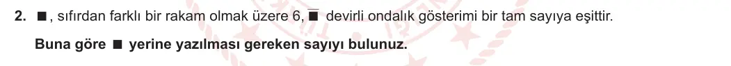 7. Sınıf Matematik 2023-2024 1. Dönem 2. Yazılı 2. Bölüm 2. Soru görseli