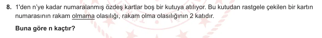 8. Sınıf Matematik 2023-2024 1. Dönem 2. Yazılı 1. Bölüm 8. Soru görseli