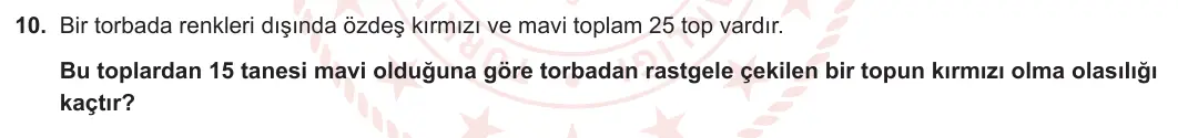 8. Sınıf Matematik 2023-2024 1. Dönem 2. Yazılı 3. Bölüm 10. Soru görseli