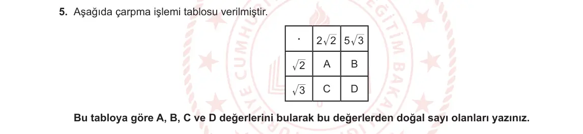 8. Sınıf Matematik 2023-2024 1. Dönem 2. Yazılı 3. Bölüm 5. Soru görseli