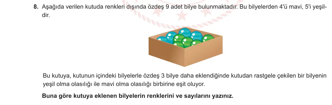 8. Sınıf Matematik 2023-2024 1. Dönem 2. Yazılı 3. Bölüm 8. Soru görseli