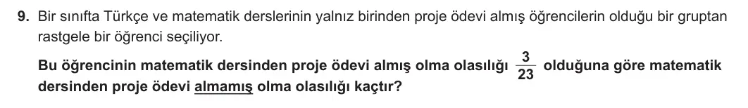 8. Sınıf Matematik 2023-2024 1. Dönem 2. Yazılı 3. Bölüm 9. Soru görseli