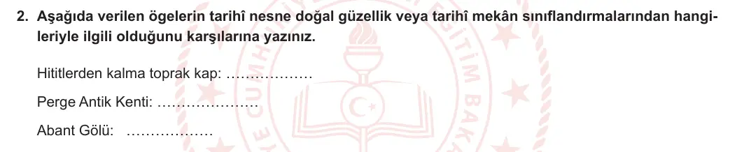 5. Sınıf Sosyal Bilgiler 2023-2024 1. Dönem 2. Yazılı 2. Bölüm 2. Soru görseli