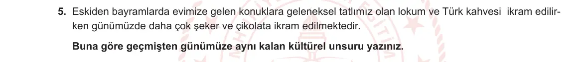 5. Sınıf Sosyal Bilgiler 2023-2024 1. Dönem 2. Yazılı 2. Bölüm 5. Soru görseli
