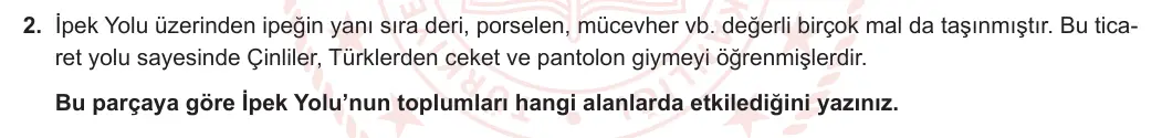 6. Sınıf Sosyal Bilgiler 2023-2024 1. Dönem 2. Yazılı 2. Bölüm 2. Soru görseli