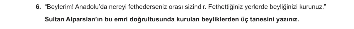 6. Sınıf Sosyal Bilgiler 2023-2024 1. Dönem 2. Yazılı 2. Bölüm 6. Soru görseli