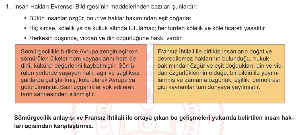 7. Sınıf Sosyal Bilgiler 2023-2024 1. Dönem 2. Yazılı 1. Bölüm 1. Soru görseli