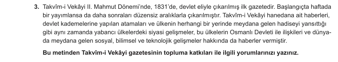 7. Sınıf Sosyal Bilgiler 2023-2024 1. Dönem 2. Yazılı 1. Bölüm 3. Soru görseli