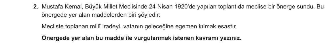 8. Sınıf T.C. İnkılap Tarihi ve Atatürkçülük 2023-2024 1. Dönem 2. Yazılı 1. Bölüm 2. Soru görseli