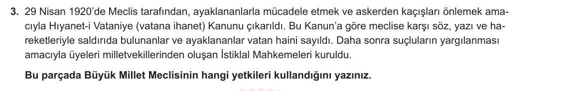 8. Sınıf T.C. İnkılap Tarihi ve Atatürkçülük 2023-2024 1. Dönem 2. Yazılı 1. Bölüm 3. Soru görseli