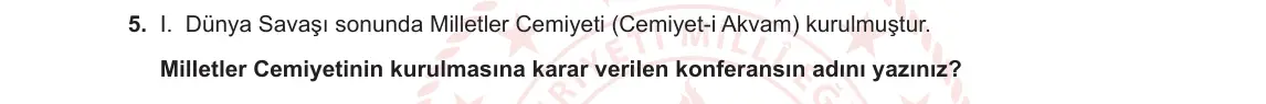 8. Sınıf T.C. İnkılap Tarihi ve Atatürkçülük 2023-2024 1. Dönem 2. Yazılı 1. Bölüm 5. Soru görseli