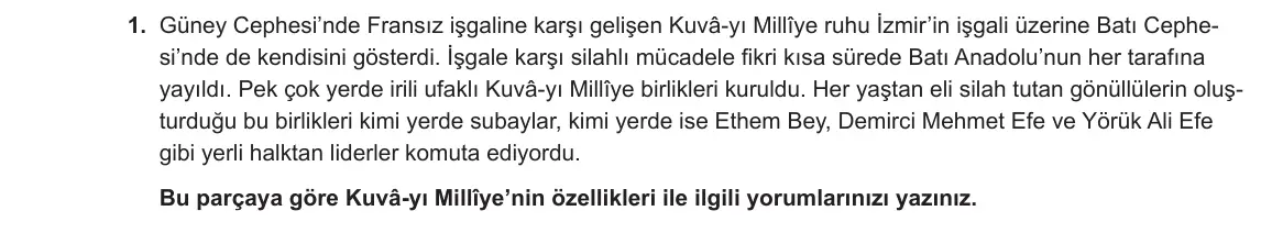 8. Sınıf T.C. İnkılap Tarihi ve Atatürkçülük 2023-2024 1. Dönem 2. Yazılı 2. Bölüm 1. Soru görseli