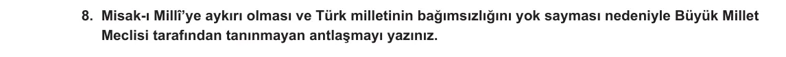 8. Sınıf T.C. İnkılap Tarihi ve Atatürkçülük 2023-2024 1. Dönem 2. Yazılı 2. Bölüm 8. Soru görseli