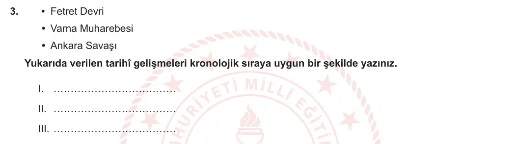 10. Sınıf Tarih 2023-2024 1. Dönem 2. Yazılı 1. Bölüm 3. Soru görseli
