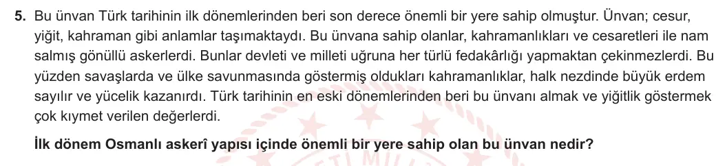 10. Sınıf Tarih 2023-2024 1. Dönem 2. Yazılı 1. Bölüm 5. Soru görseli