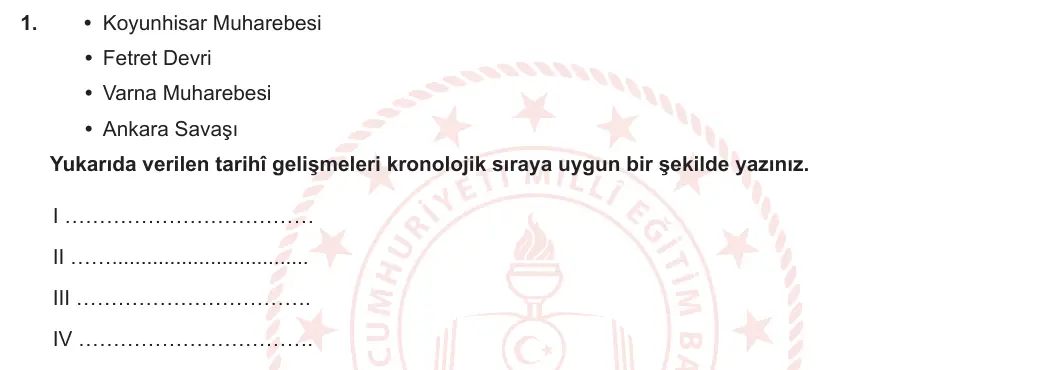 10. Sınıf Tarih 2023-2024 1. Dönem 2. Yazılı 2. Bölüm 1. Soru görseli