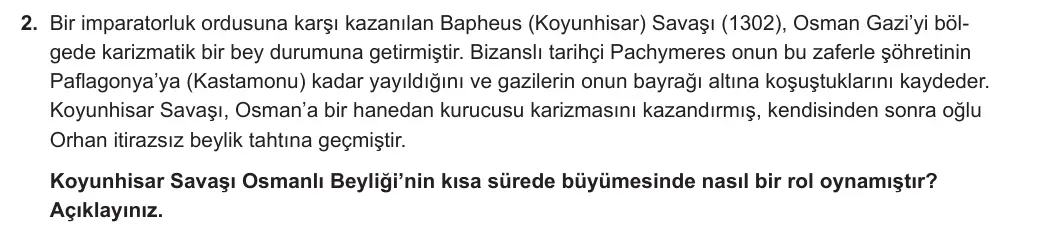 10. Sınıf Tarih 2023-2024 1. Dönem 2. Yazılı 2. Bölüm 2. Soru görseli