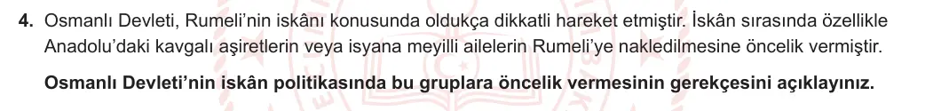 10. Sınıf Tarih 2023-2024 1. Dönem 2. Yazılı 2. Bölüm 4. Soru görseli
