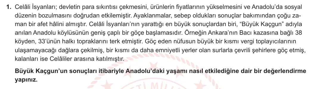 11. Sınıf Tarih 2023-2024 1. Dönem 2. Yazılı 2. Bölüm 1. Soru görseli