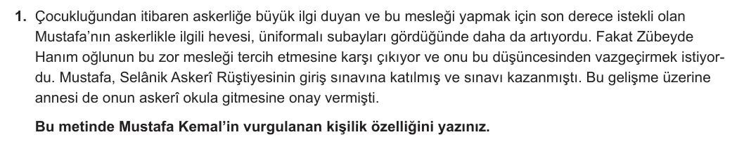 12. Sınıf T.C. İnkılap Tarihi ve Atatürkçülük 2023-2024 1. Dönem 2. Yazılı 1. Bölüm 1. Soru görseli