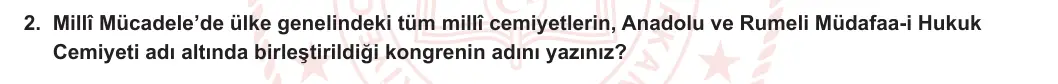 12. Sınıf T.C. İnkılap Tarihi ve Atatürkçülük 2023-2024 1. Dönem 2. Yazılı 1. Bölüm 2. Soru görseli