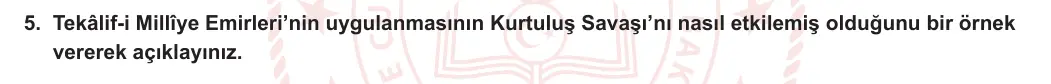 12. Sınıf T.C. İnkılap Tarihi ve Atatürkçülük 2023-2024 1. Dönem 2. Yazılı 1. Bölüm 5. Soru görseli