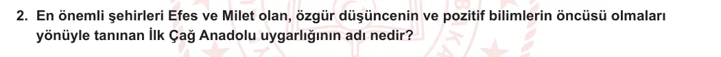 9. Sınıf Tarih 2023-2024 1. Dönem 2. Yazılı 1. Bölüm 2. Soru görseli