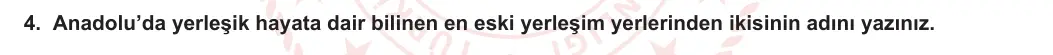 9. Sınıf Tarih 2023-2024 1. Dönem 2. Yazılı 2. Bölüm 4. Soru görseli