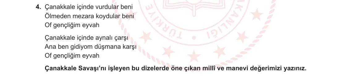 10. Sınıf Türk Dili ve Edebiyatı 2023-2024 1. Dönem 2. Yazılı 1. Bölüm 4. Soru görseli