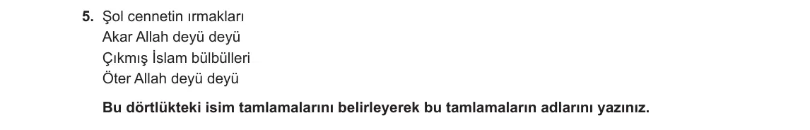10. Sınıf Türk Dili ve Edebiyatı 2023-2024 1. Dönem 2. Yazılı 1. Bölüm 5. Soru görseli