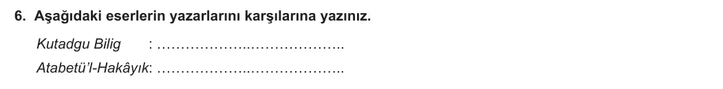 10. Sınıf Türk Dili ve Edebiyatı 2023-2024 1. Dönem 2. Yazılı 2. Bölüm 6. Soru görseli