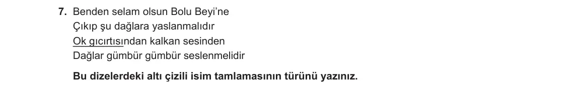 10. Sınıf Türk Dili ve Edebiyatı 2023-2024 1. Dönem 2. Yazılı 2. Bölüm 7. Soru görseli
