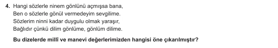 11. Sınıf Türk Dili ve Edebiyatı 2023-2024 1. Dönem 2. Yazılı 2. Bölüm 4. Soru görseli