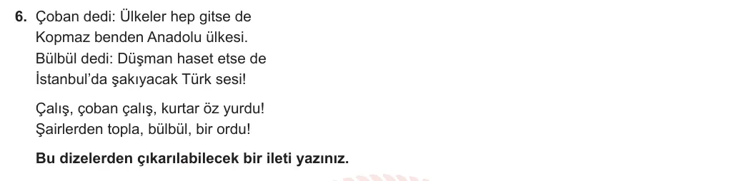 11. Sınıf Türk Dili ve Edebiyatı 2023-2024 1. Dönem 2. Yazılı 2. Bölüm 6. Soru görseli