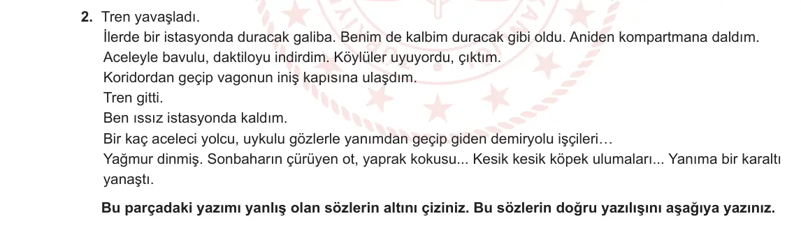12. Sınıf Türk Dili ve Edebiyatı 2023-2024 1. Dönem 2. Yazılı 1. Bölüm 2. Soru görseli