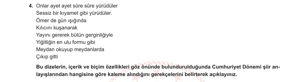12. Sınıf Türk Dili ve Edebiyatı 2023-2024 1. Dönem 2. Yazılı 1. Bölüm 4. Soru görseli