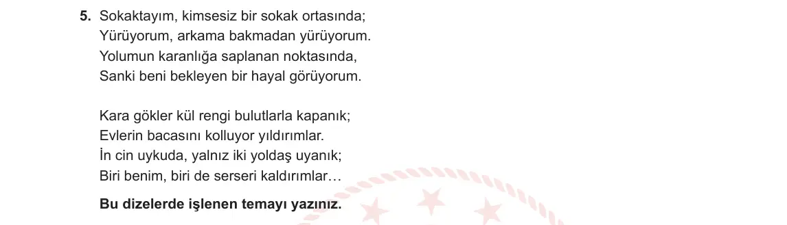 12. Sınıf Türk Dili ve Edebiyatı 2023-2024 1. Dönem 2. Yazılı 2. Bölüm 5. Soru görseli